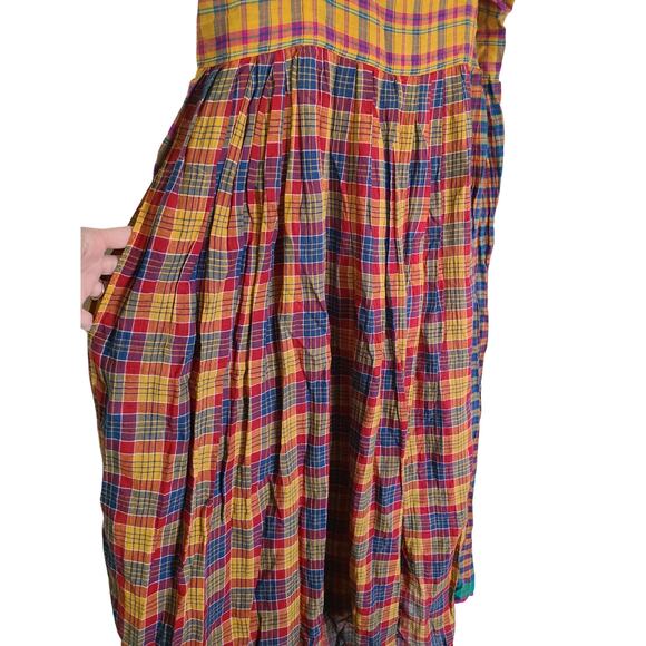 INJIRI PATCHWORK PLAID MUTICOLOR CAMISOLE DRESS Size XS - Picture 4 of 7